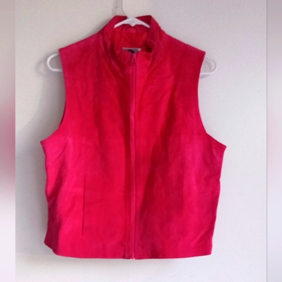 Arizona Jean Company Zip Up Vest 100% Leather Hot Pink Vintage - Picture 2 of 7